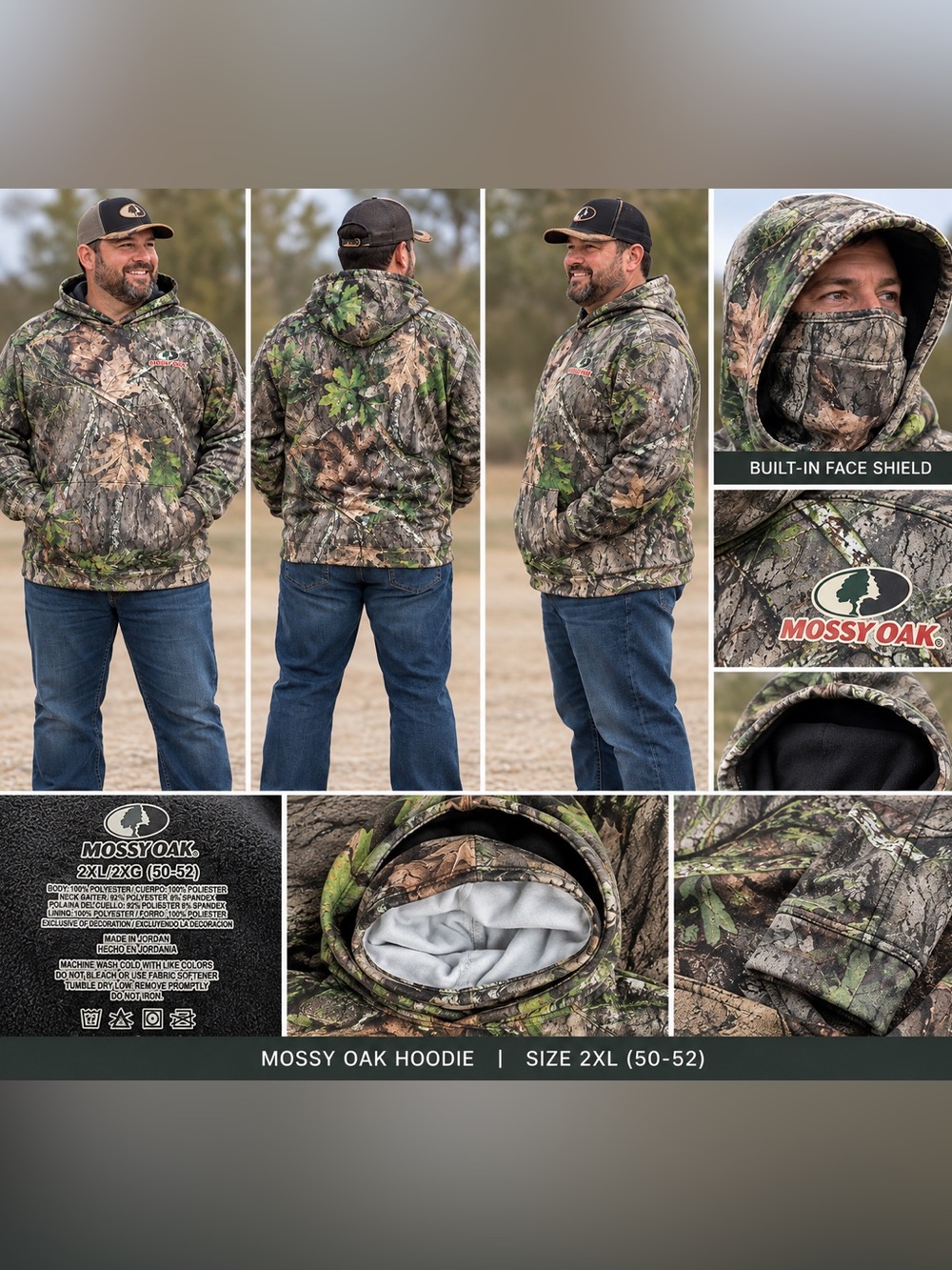 Mossy Oak bsession Camouflage Hooded Jacket with face shield - Green/Brown 2XL